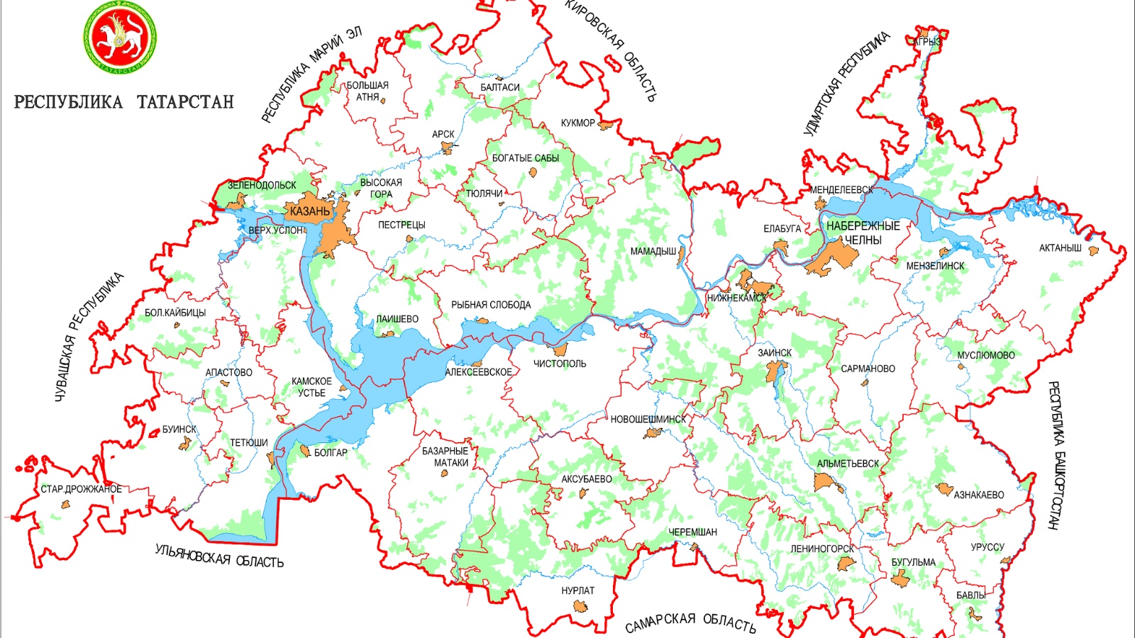 Карта республики татарстан с районами и деревнями
